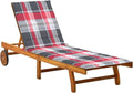 Transat de Jardin en Bois d'Acacia avec Coussin Motif Carreaux Rouges et Table Intégrée