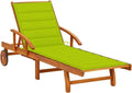 Transat de Jardin en Acacia avec Coussin Vert, Dossier Ajustable et Roulettes pour Terrasse