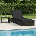 Chaise Longue Réglable Noir avec Table en Résine Tressée, Coussin Inclus, Idéale pour Jardin, Terrasse, Piscine et Camping