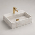 Lavabo de salle de bain 60 x 40 x 15 cm céramique effet marbre blanc vasque rectangulaire robinet laiton doré forme posée