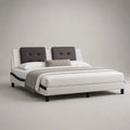 Lit rembourré 160 x 200 cm tissu polyester blanc et gris tête de lit double capitonnée structure rectangulaire pieds cylindriques noirs