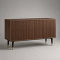 Buffet de salle à manger 4 portes bois noyer façades rainurées piètement métal noir doré 160 cm x 40 cm x 80 cm
