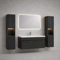 Meuble de salle de bain suspendu 120 x 50 x 55 cm ensemble 3 pièces MDF mélaminé noir bois foncé miroir LED colonnes de rangement rectangulaire