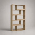 Bibliothèque 180 x 80 x 30 cm en MDF placage chêne clair étagère ouverte géométrique asymétrique structure rectangulaire bois naturel