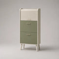 Meuble à chaussures 60 cm x 30 cm x 120 cm en MDF mélaminé beige et vert sauge forme rectangulaire avec rideau coulissant et tiroirs