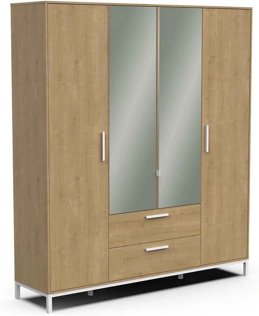 Armoire de rangement — avec tiroirs, 4 Portes, 2 Tiroirs, 191 × 220 × 50 cm, blanc