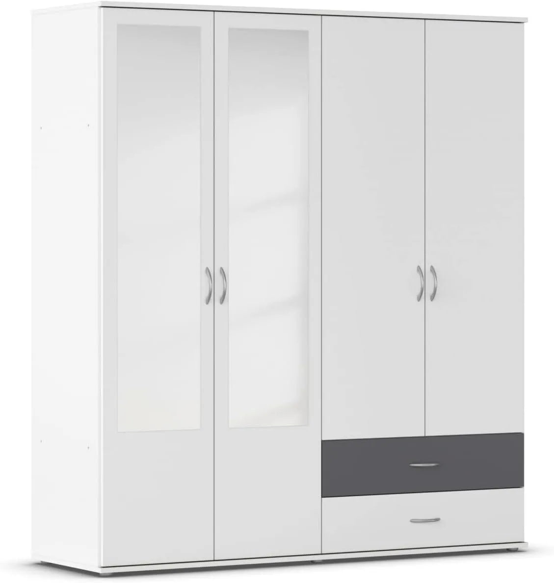 Armoire de rangement – avec tiroirs, avec tringle, 4 Portes, 2 tiroirs, 168 × 188 × 52 cm, gris, en métal