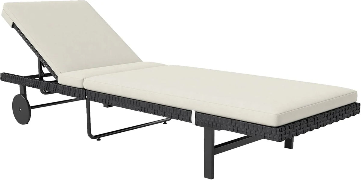 Outsunny Bain de soleil: avec coussins, réglable, avec roulettes, 198 × 65 × 85 cm, inclinable