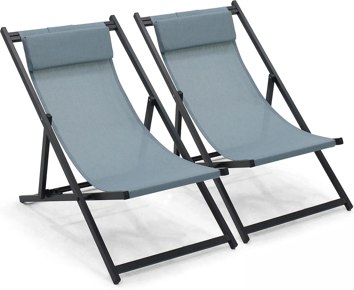 Oviala Lot de 2 transats en Aluminium Bleu