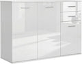 HOMCOM Buffet et meuble de rangement Salon à Haut Brillance: avec rangement, avec tiroirs, réglable, 3 Portes, 2 tiroirs, 106 × 35 × 76 cm, blanc