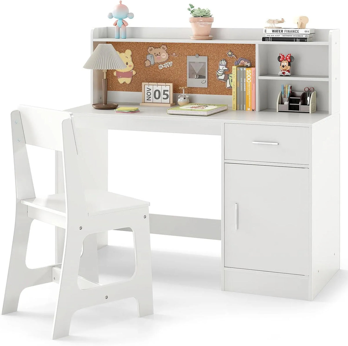 COSTWAY Armoire de rangement: pour enfant, en liège, avec rangement, avec tiroirs, 100kg, blanc