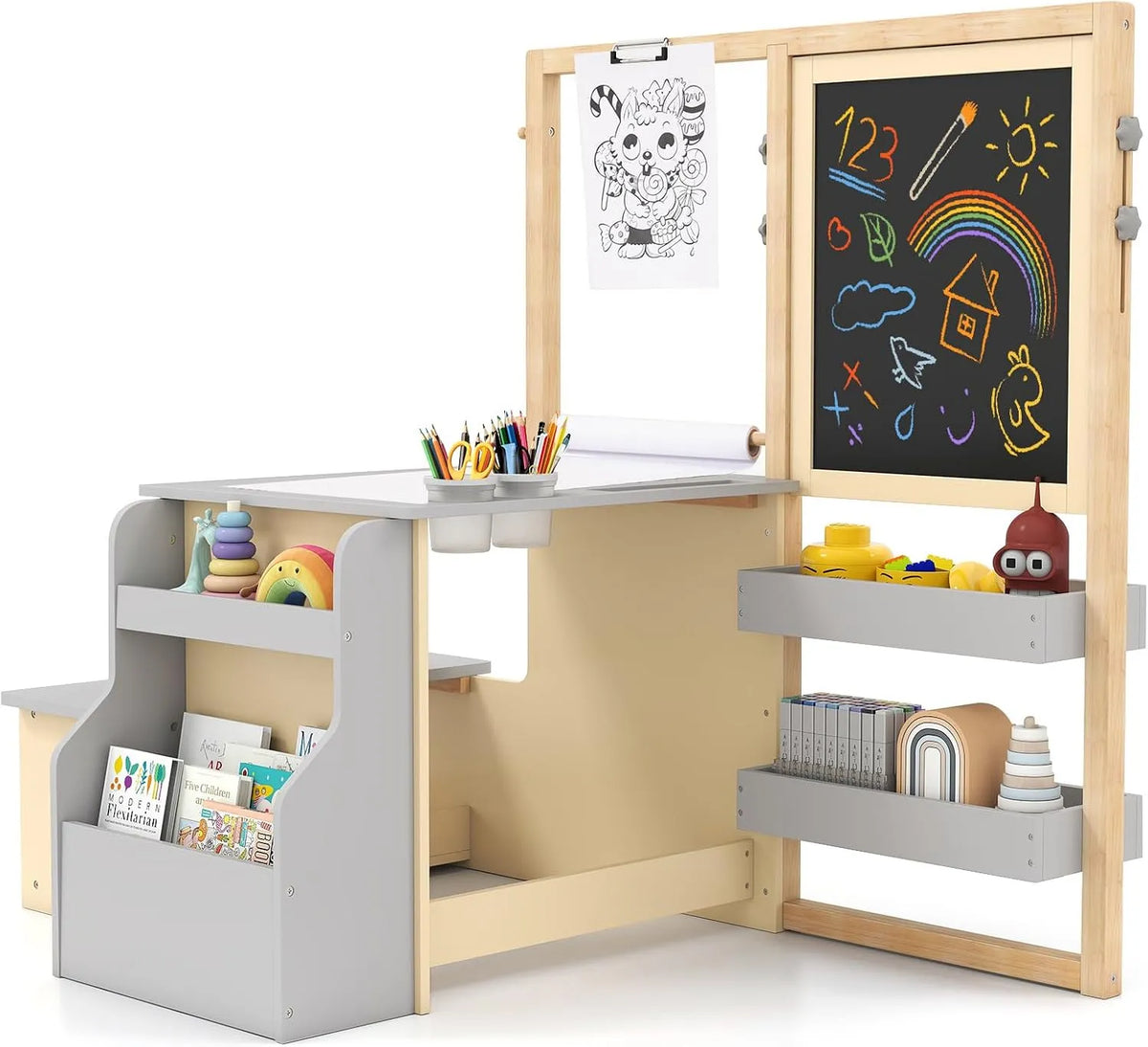Bureau et table informatique — pour enfant, en bois, réglable, 50KG, gris