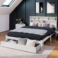 Sweiko Cadres de lit 140x200cm – pour enfant, en bois, avec tiroirs, 140 × 200cm, blanc, en bois massif, revêtement en tissu