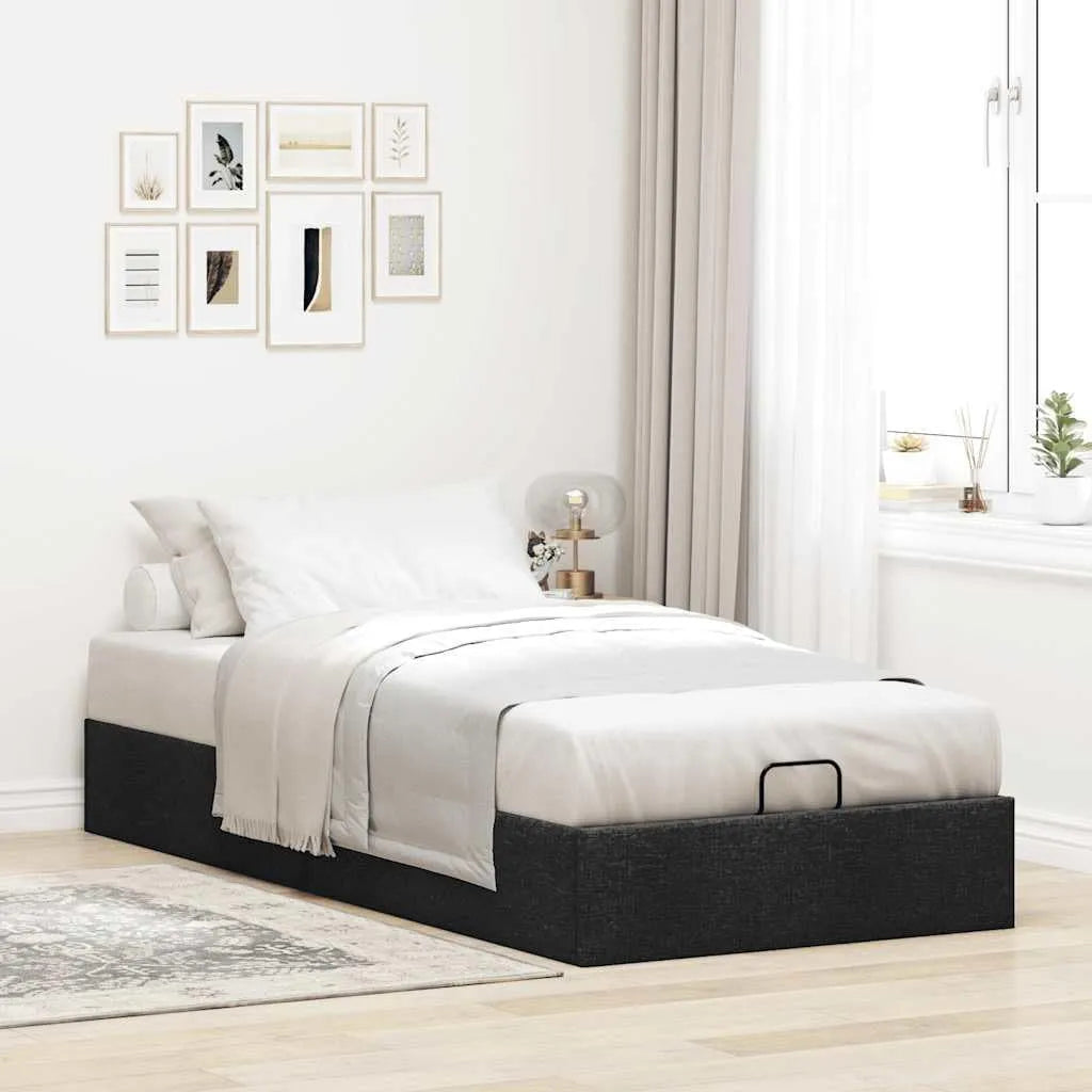 Festnight Ottoman 90 x 190 cm avec Sommier et Rangement – avec rangement, 90 × 190 cm, 140 × 200, noir