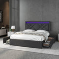 Lit Double 160x200 cm avec Rangement: revêtement en tissu, avec tiroirs, avec port USB, 4 Tiroirs, 160 × 200 cm, gris, réglable, avec éclairage LED