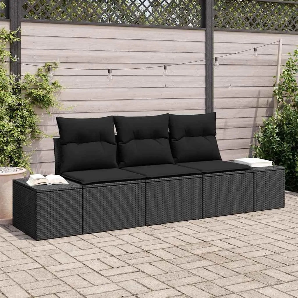 Canapé de jardin et sofa lounge extérieur: avec rangement, avec coussins, 3 pièces, noir, en résine tressée