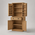 Buffet colonne de rangement bois chêne naturel avec portes latérales et tiroir central 80 x 40 x 180 cm