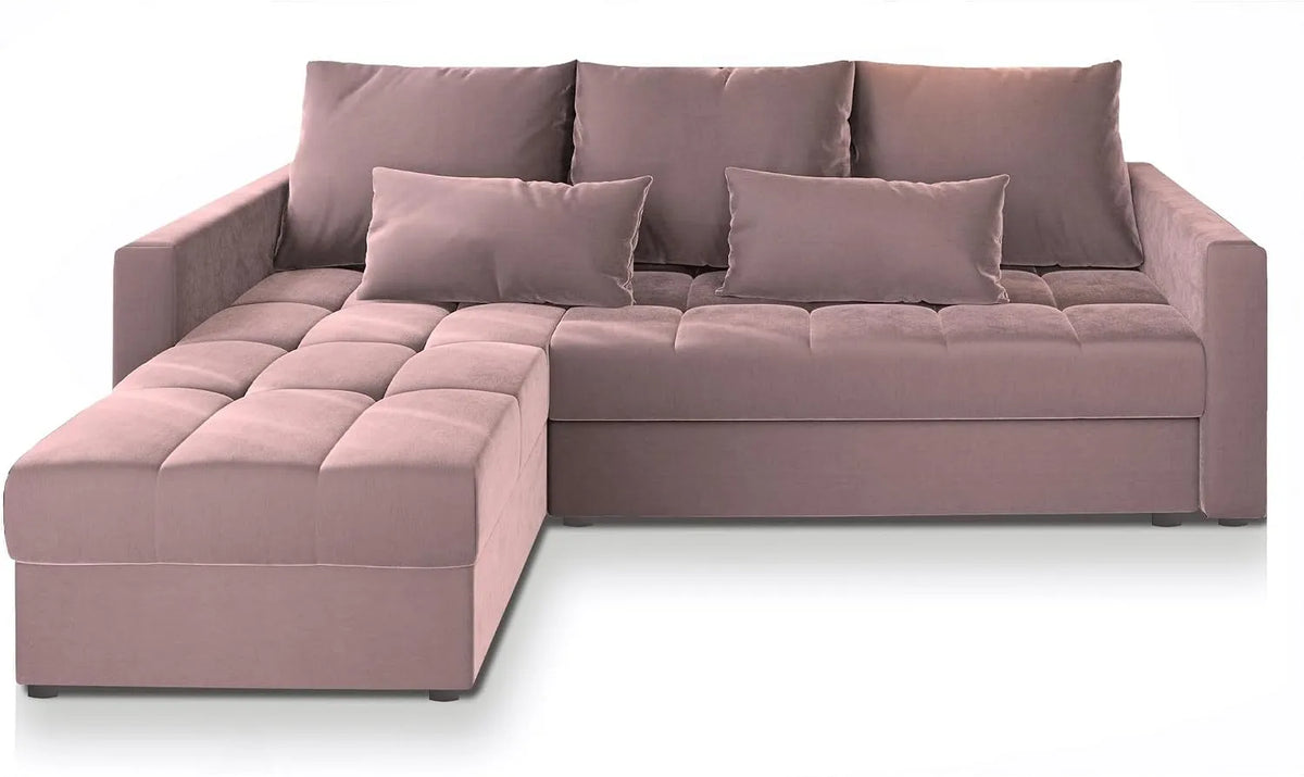 Canapé d'angle et canapé panoramique — KOS, forme en L, avec rangement, rose, avec fonction couchage, avec rangement intégré