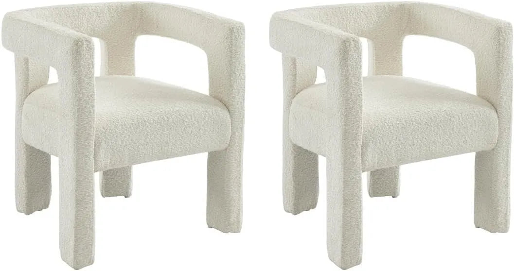 Chaise: SOFANA, en métal, revêtement en tissu, avec accoudoirs, revêtement bouclé, Lot de 2, blanc