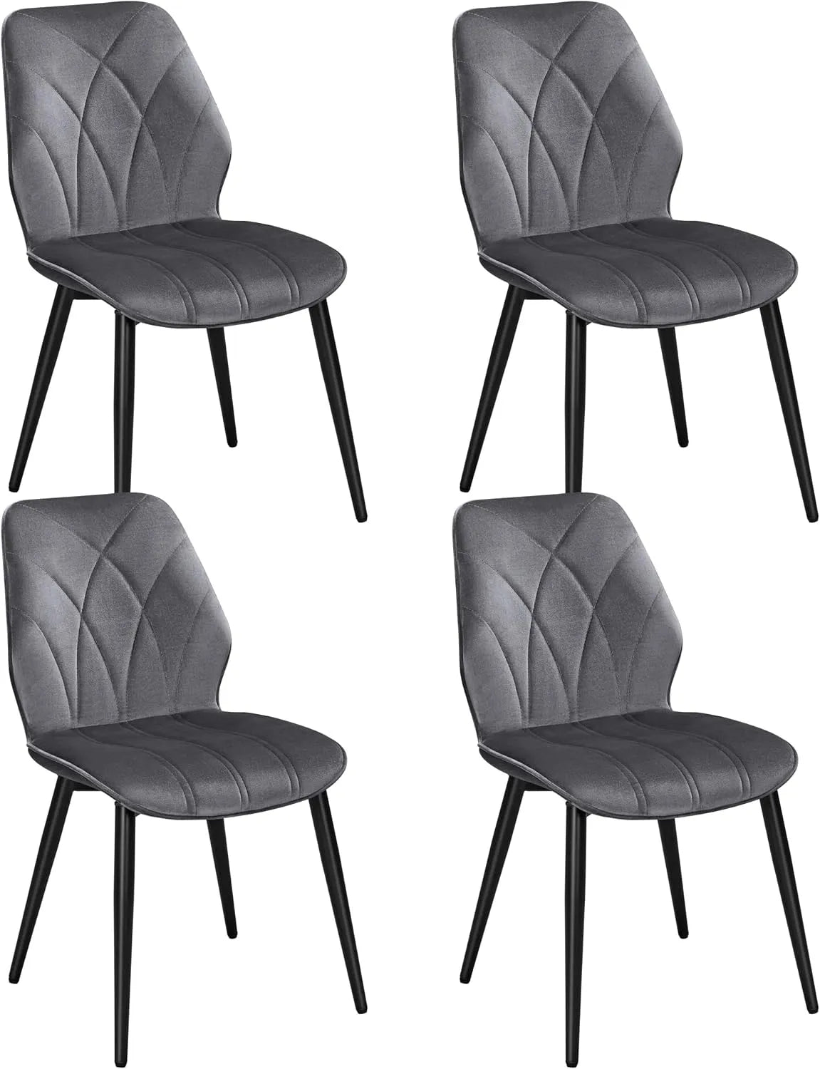 Chaise – en métal, avec dossier, Lot de 4, 58, 5 × 44 × 82 cm, gris, revêtement en velours