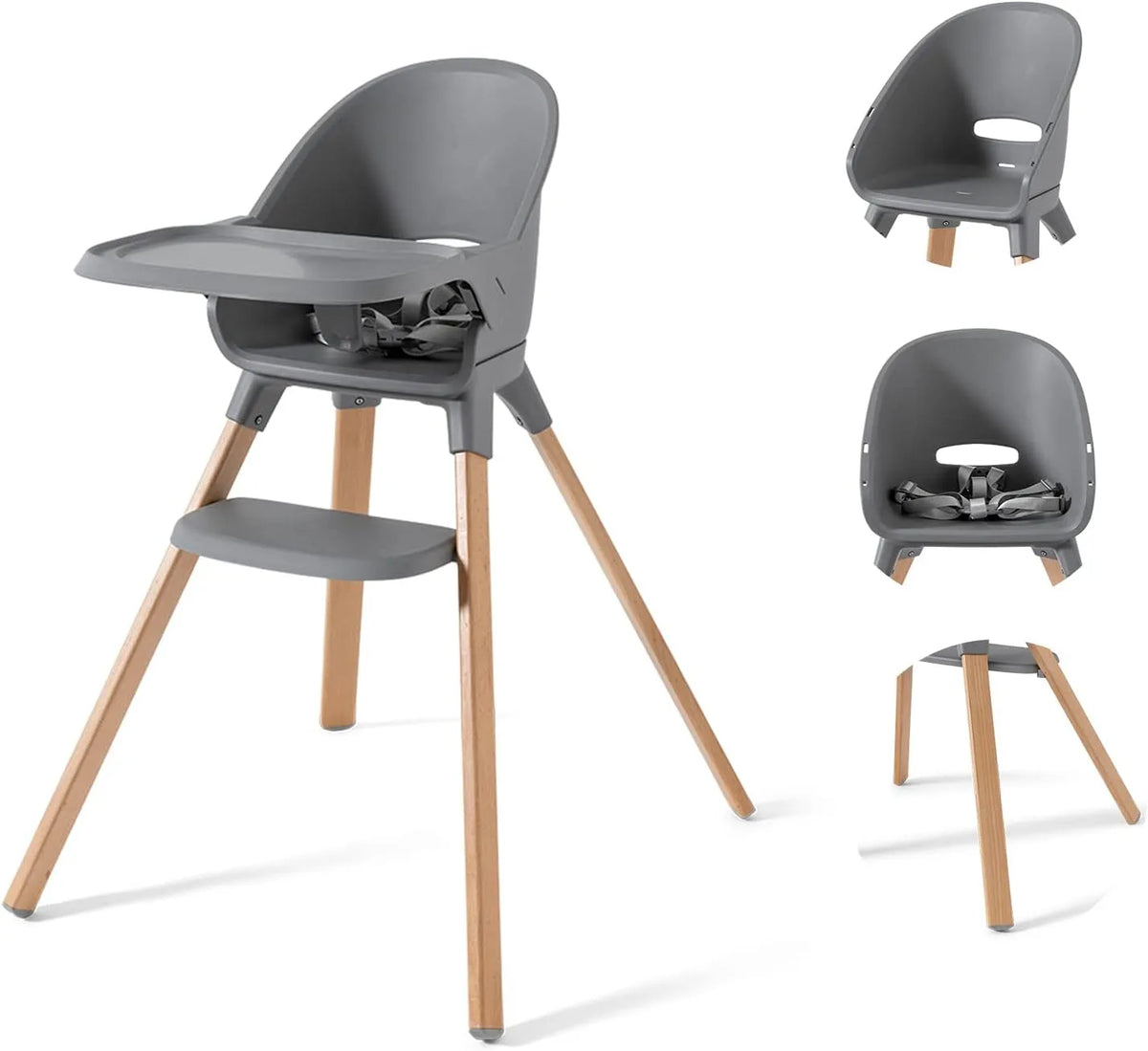Chaise – pour enfant, en bois, format léger, harnais à 5 points, 15 kg, gris
