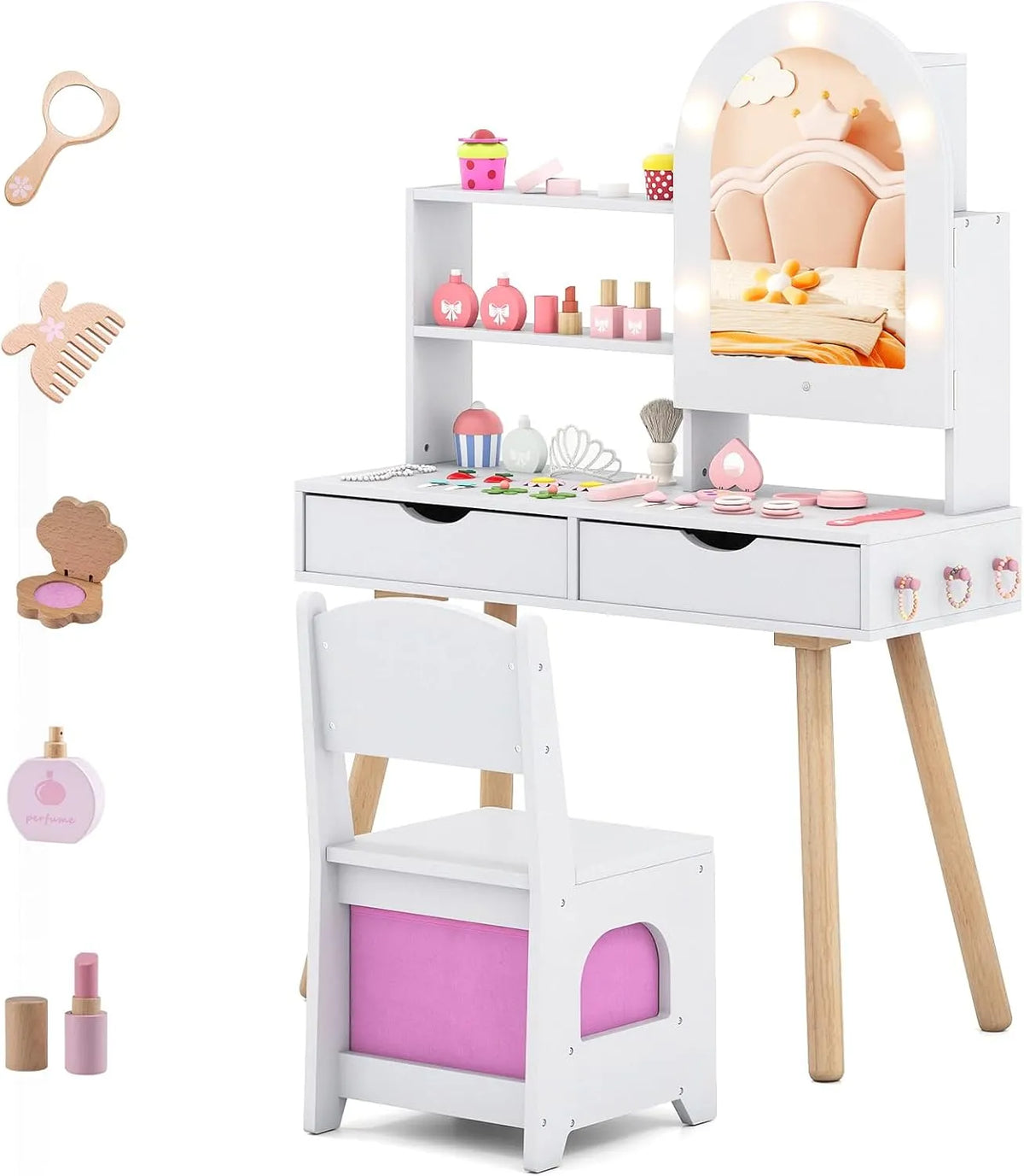 COSTWAY Bureau et table informatique: pour enfant, avec tiroirs, 2 Tiroirs, 70kg, blanc
