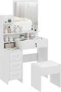 HOMCOM Ensemble de Coiffeuse et table de maquillage Table de Maquillage avec Tabouret rembourré Grand: avec tiroirs, avec étagères, 4 tiroirs, blanc
