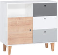Commode et meuble à tiroirs 3 tiroirs 1 Porte Naturelle avec Niche de Rangement — CO17019, en bois, avec rangement, avec tiroirs
