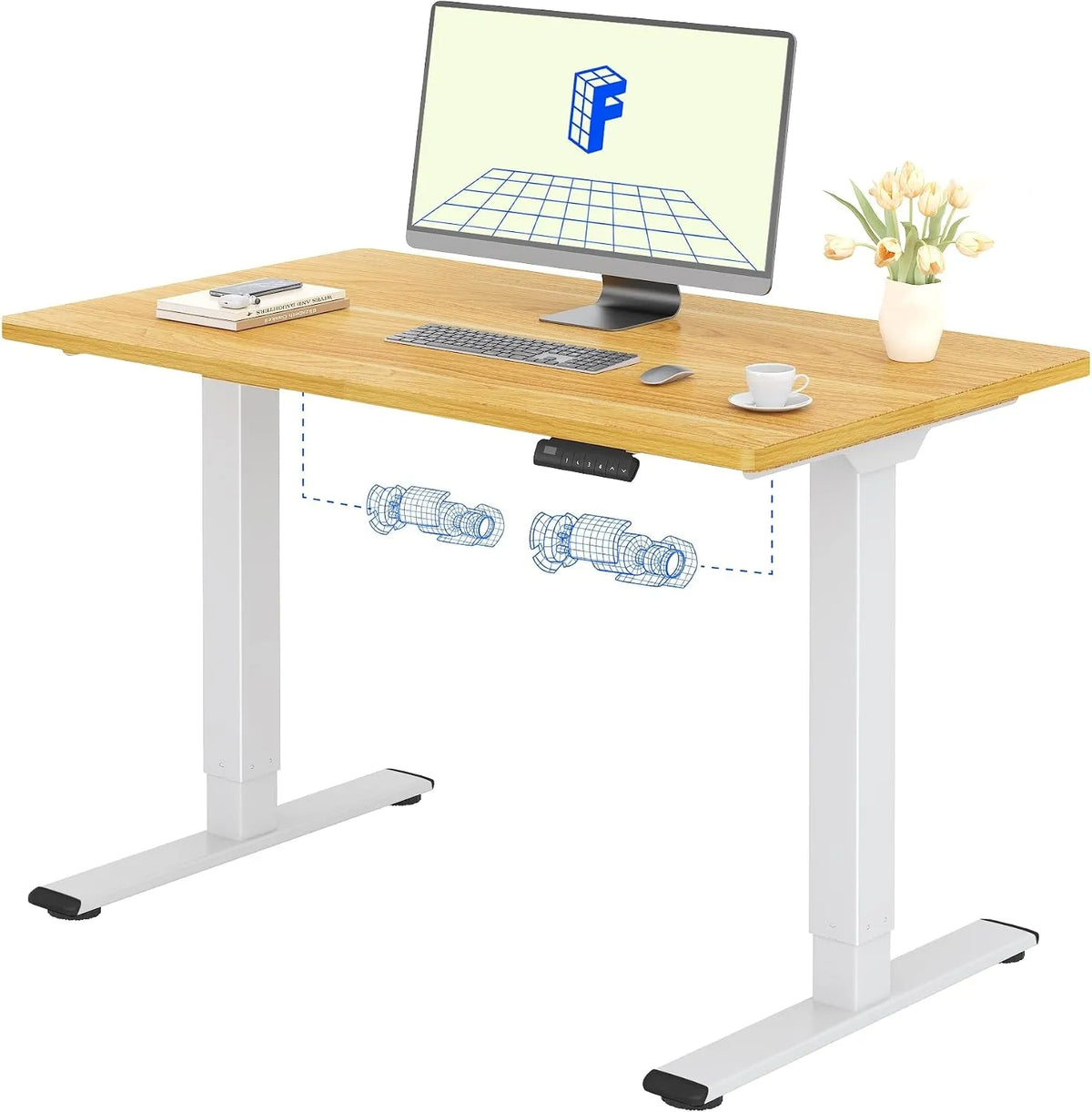 Bureau et table informatique: réglable, 120 × 60cm, 100kg, blanc, hauteur réglable