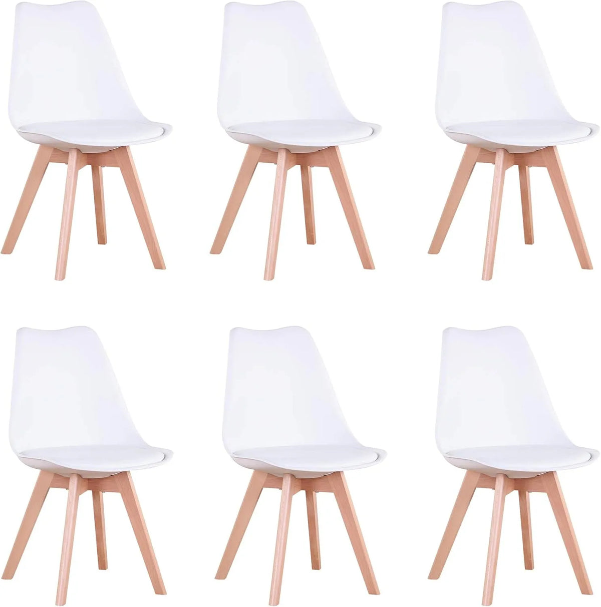 Chaise: en métal, en bois, Lot de 6, blanc