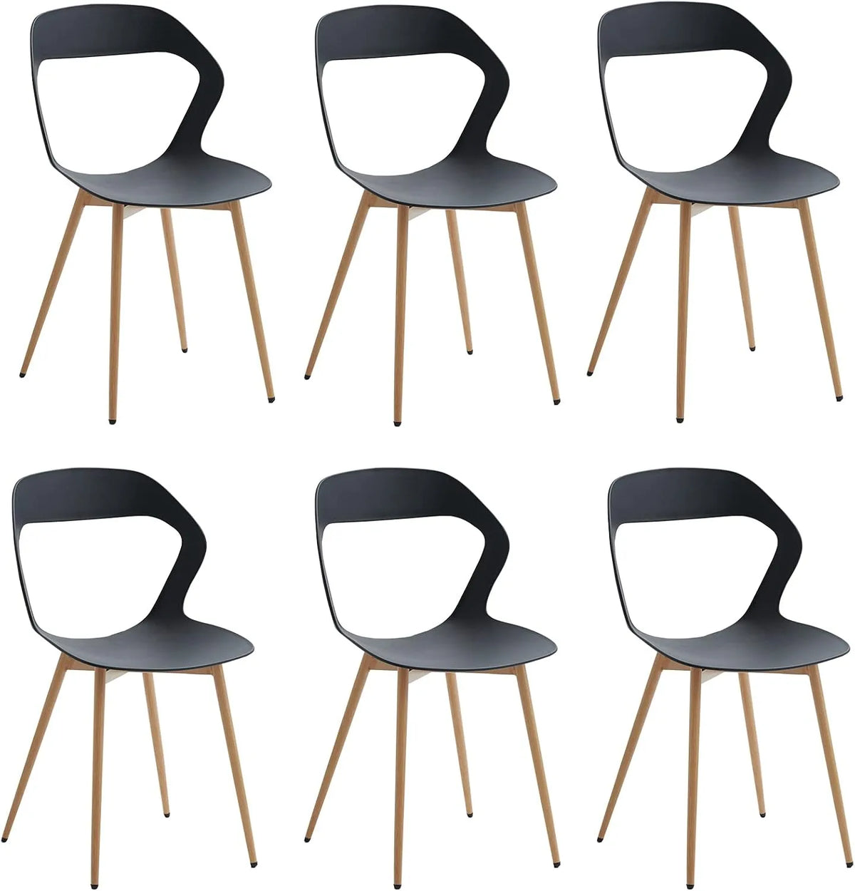 Chaise – en métal, avec dossier, Lot de 6, noir