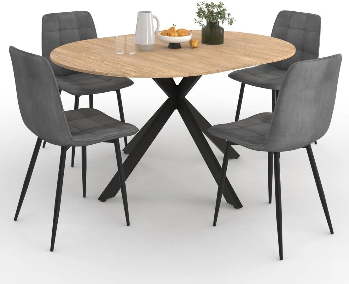 Table à manger et table de salle à manger – 150 cm, gris, extensible, revêtement en velours