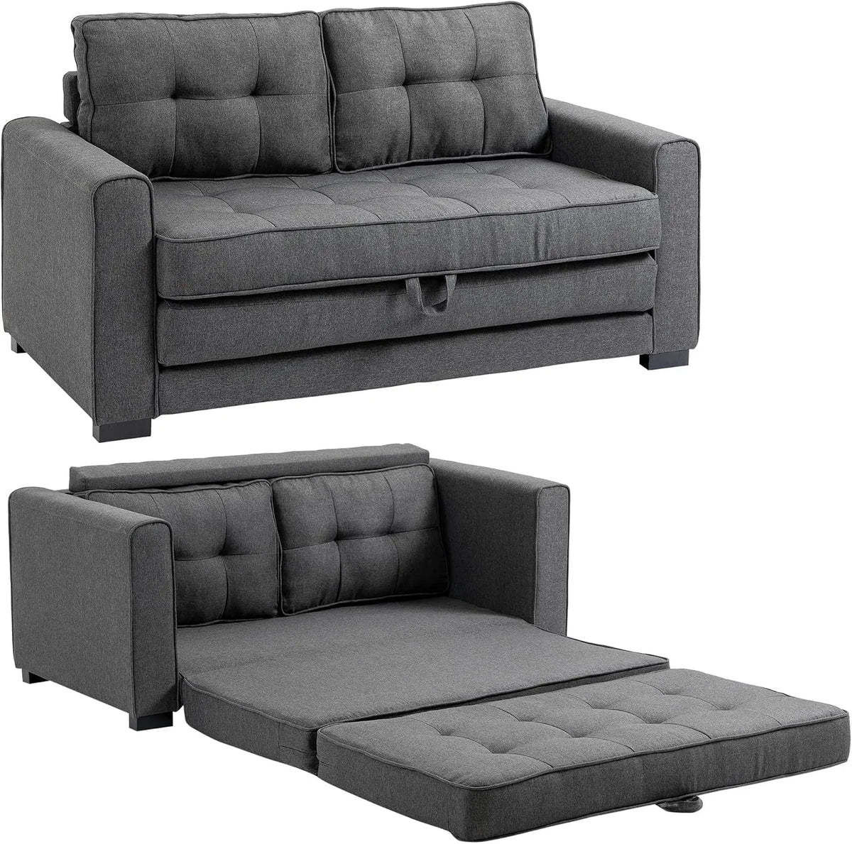HOMCOM Canapé convertible et canapé-lit: revêtement en tissu, convertible, avec dossier, avec coussins, 2 Places, 147, 5 × 75 × 85 cm, gris