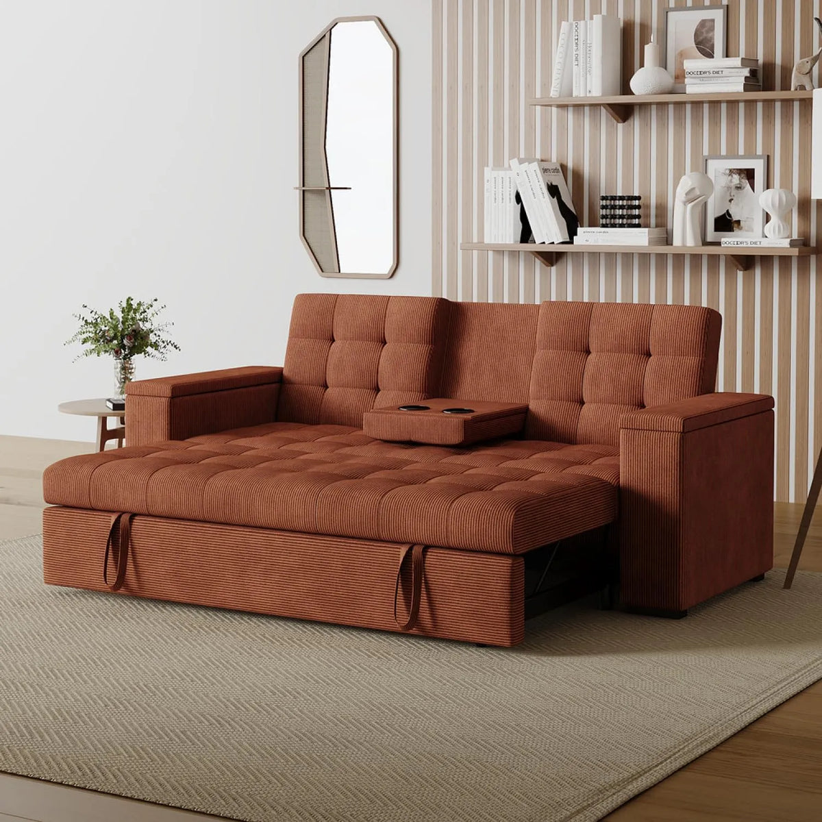 Canapé — USINE, en velours côtelé, en bois, convertible, 3 Places, 2 Places, 160 × 160 cm, en bois massif