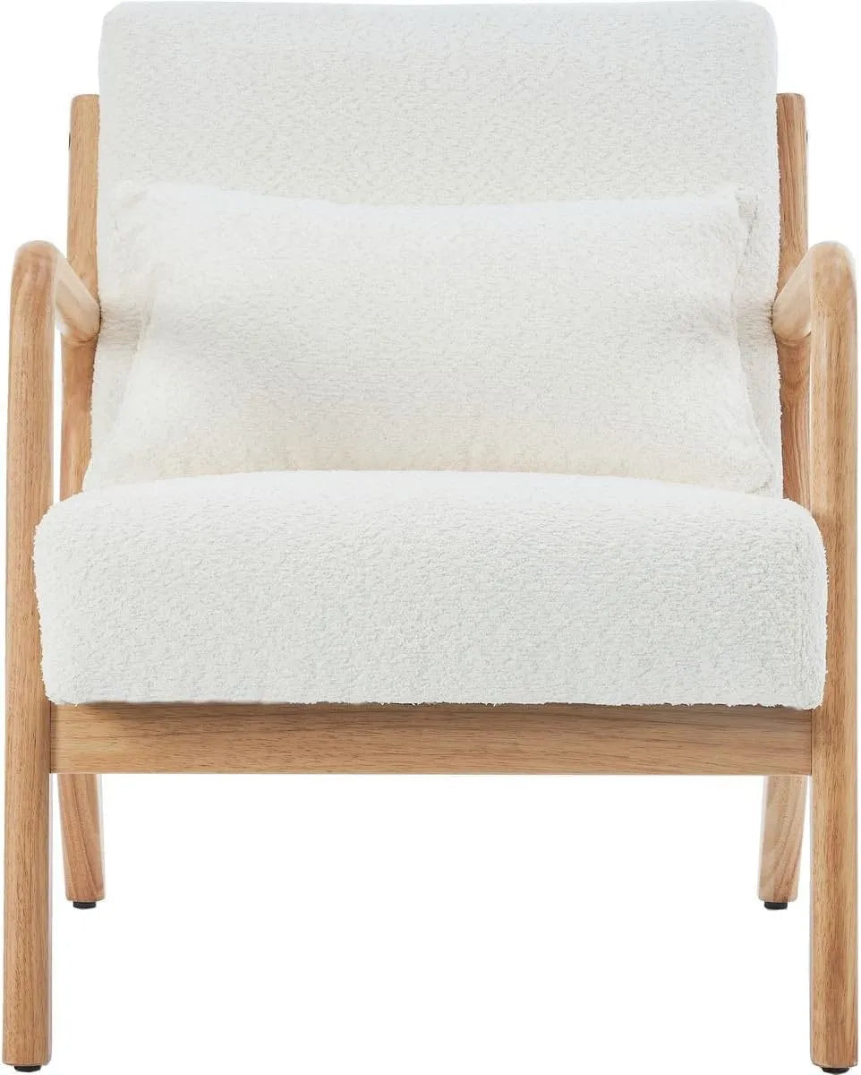 Fauteuil et chaise rembourrée en Bois et Tissu Bouclette écru: Lanna, revêtement en tissu, revêtement bouclé