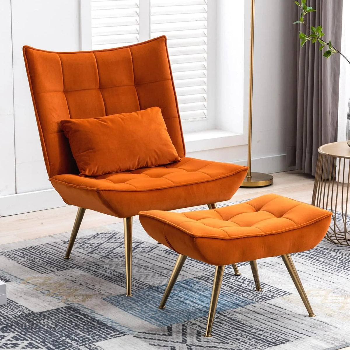 Chaise: orange, revêtement en velours